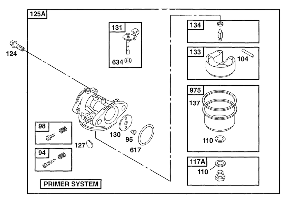 Carburetor Assembly 1 Diagram and Parts List for 133702-0135-XX  Briggs and Stratton Engine